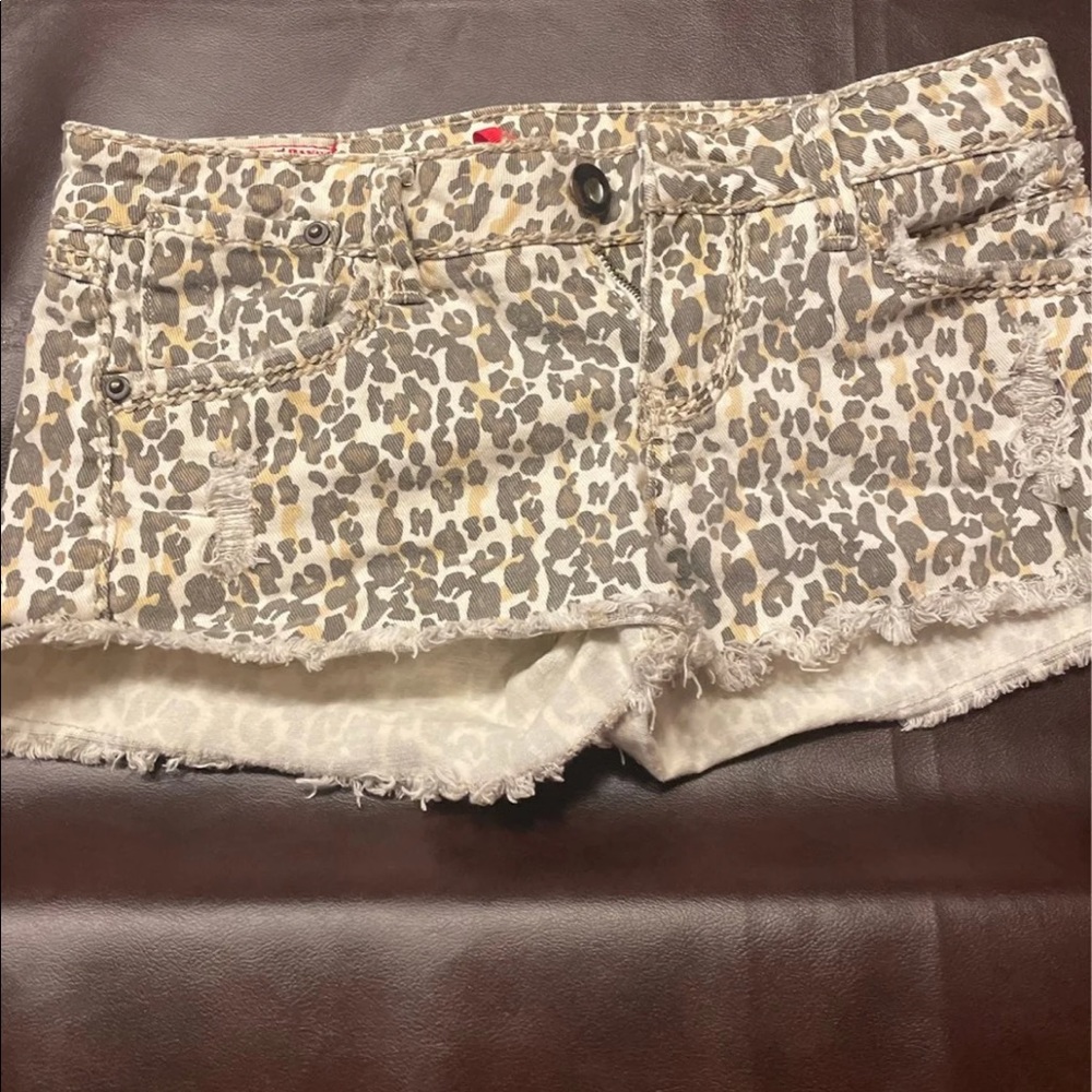 Cheetah print denim shorts
